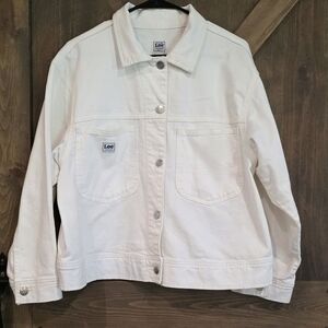Lee Women's Heritage Cropped Chore White Denim Jacket Size Large